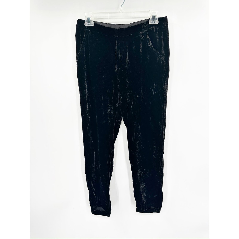 Free People Black Velvet Relaxed Fit Silk Blend Pants Size 2
